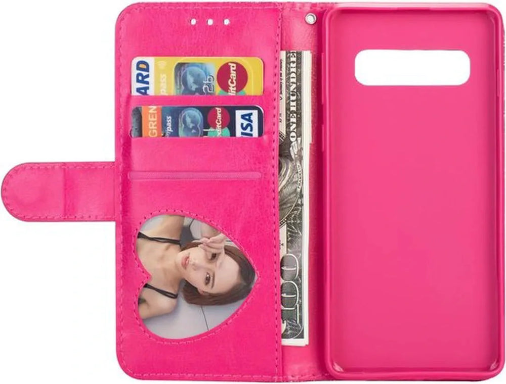 Samsung Galaxy S10e Hoesjes – Glitter Portemonnee Hoes – Rits & Koord – Pasjeshouder – Roze-Ilumina Benelux