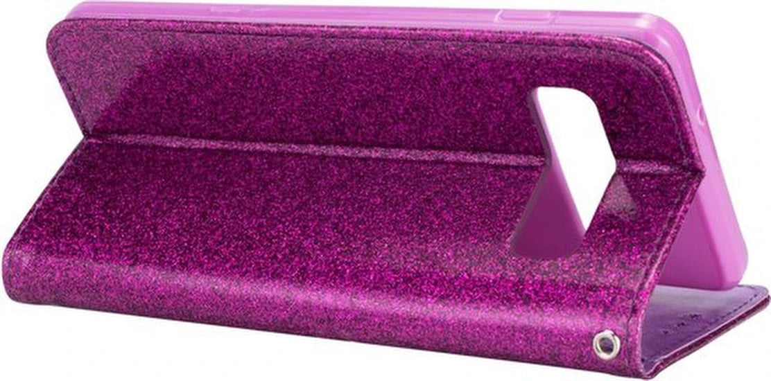 Sparkly Glitter Wallet Hoesje met Rits & Koord Geschikt voor: Samsung Galaxy S10E - Paars