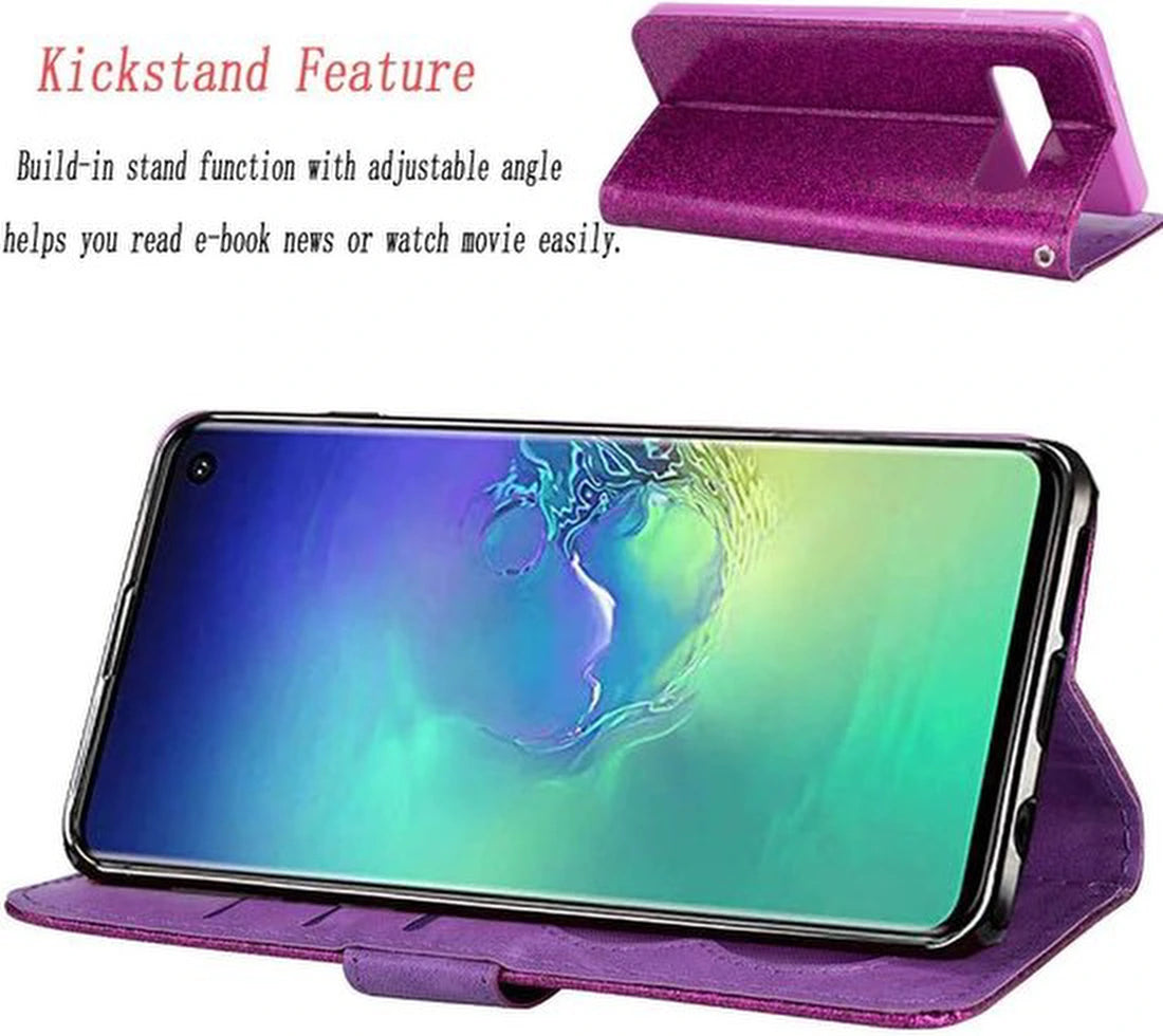 Sparkly Glitter Wallet Hoesje met Rits & Koord Geschikt voor: Samsung Galaxy S10E - Paars