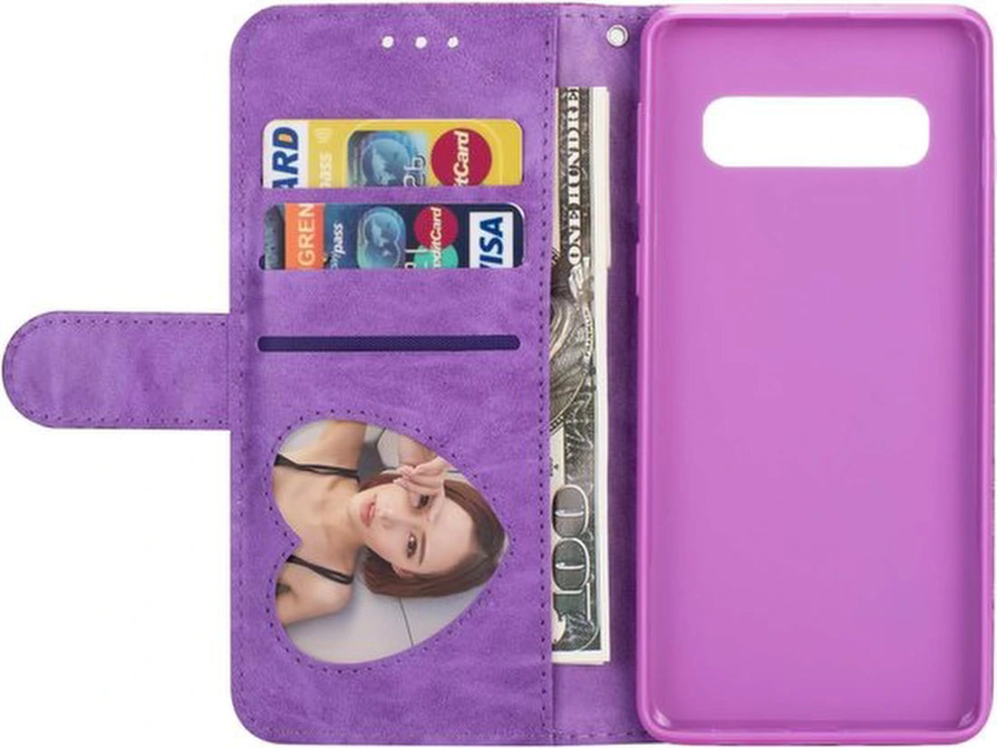 Sparkly Glitter Wallet Hoesje met Rits & Koord Geschikt voor: Samsung Galaxy S10E - Paars