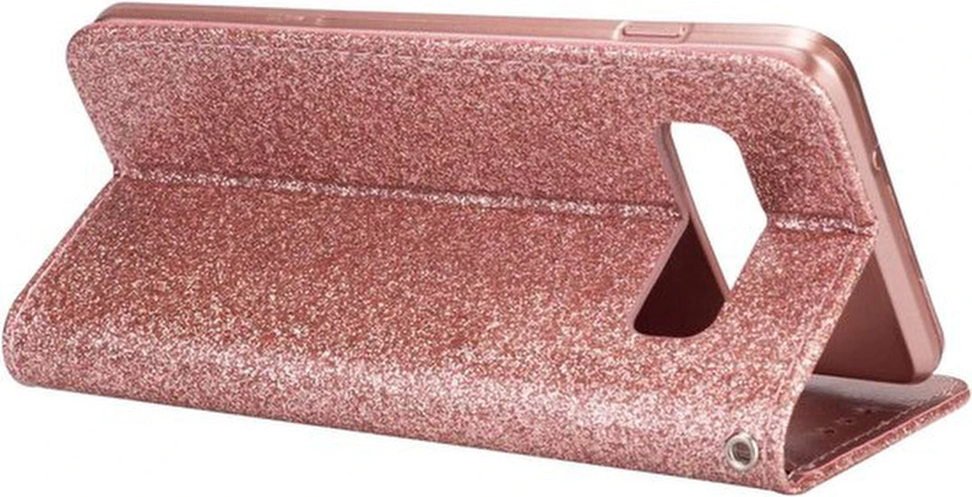 Sparkly Glitter Wallet Hoesje met Rits & Koord Geschikt voor: Samsung Galaxy S10E - Roségoud