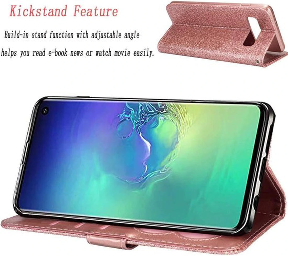 Sparkly Glitter Wallet Hoesje met Rits & Koord Geschikt voor: Samsung Galaxy S10E - Roségoud