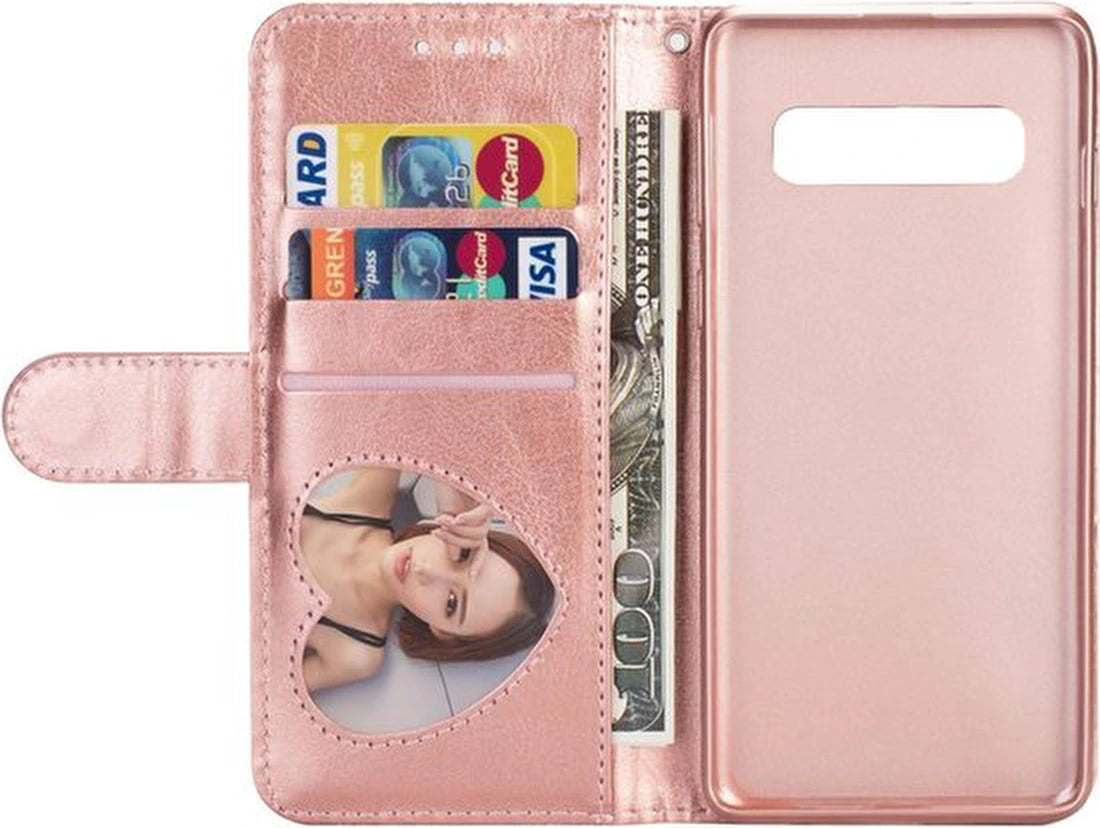 Sparkly Glitter Wallet Hoesje met Rits & Koord Geschikt voor: Samsung Galaxy S10E - Roségoud