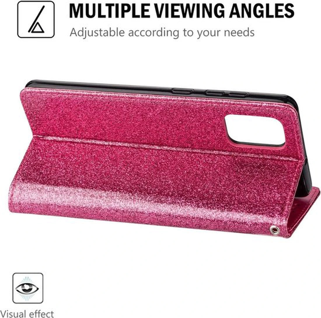 Samsung Galaxy A71 5G Hoesjes – Glitter Portemonnee Hoes – Rits & Koord – Pasjeshouder – Roze