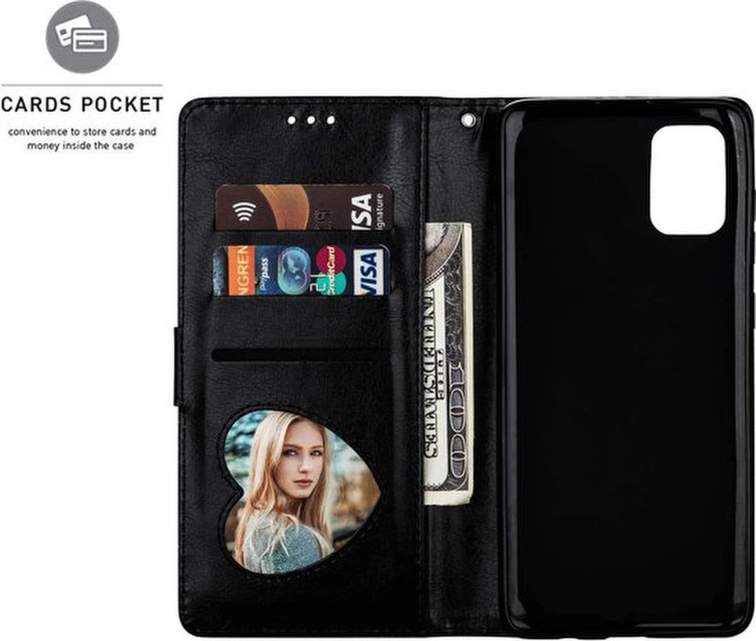 Samsung Galaxy A41 Hoesjes – Glitter Portemonnee Hoes – Rits & Koord – Pasjeshouder – Zwart