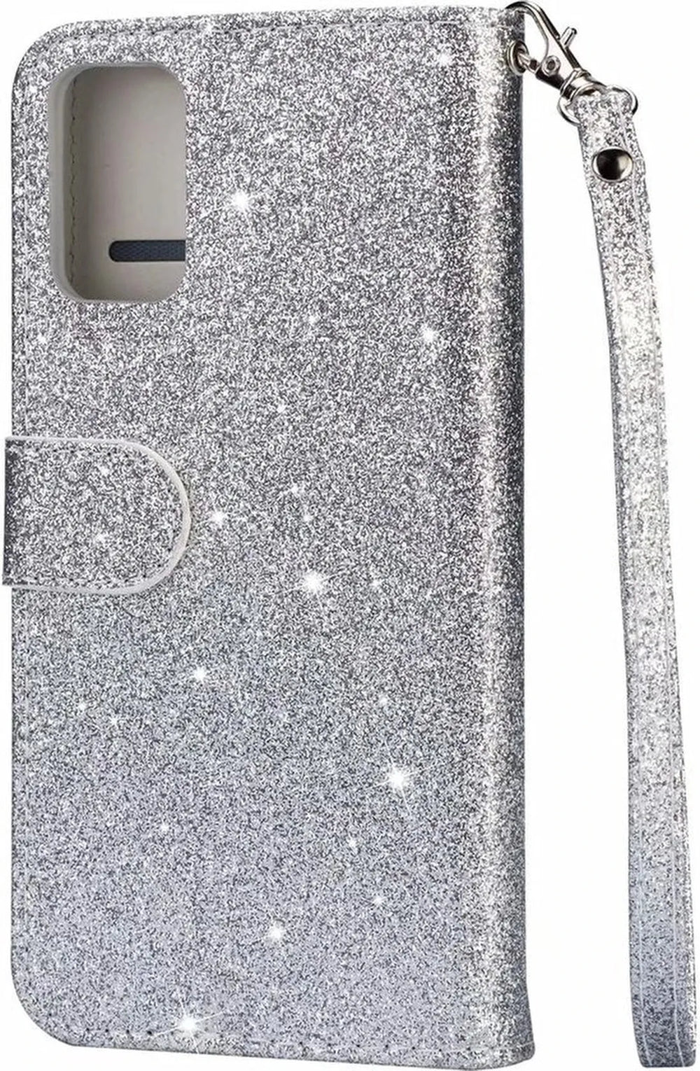 Samsung Galaxy A32 5G Hoesjes – Glitter Portemonnee Hoes – Rits & Koord – Pasjeshouder – Zilver-Ilumina Benelux