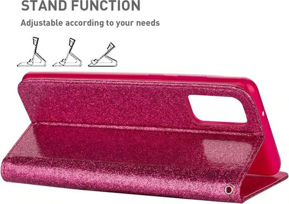 Samsung Galaxy A23 5G Hoesjes – Glitter Portemonnee Hoes – Rits & Koord – Pasjeshouder – Roze-Ilumina Benelux