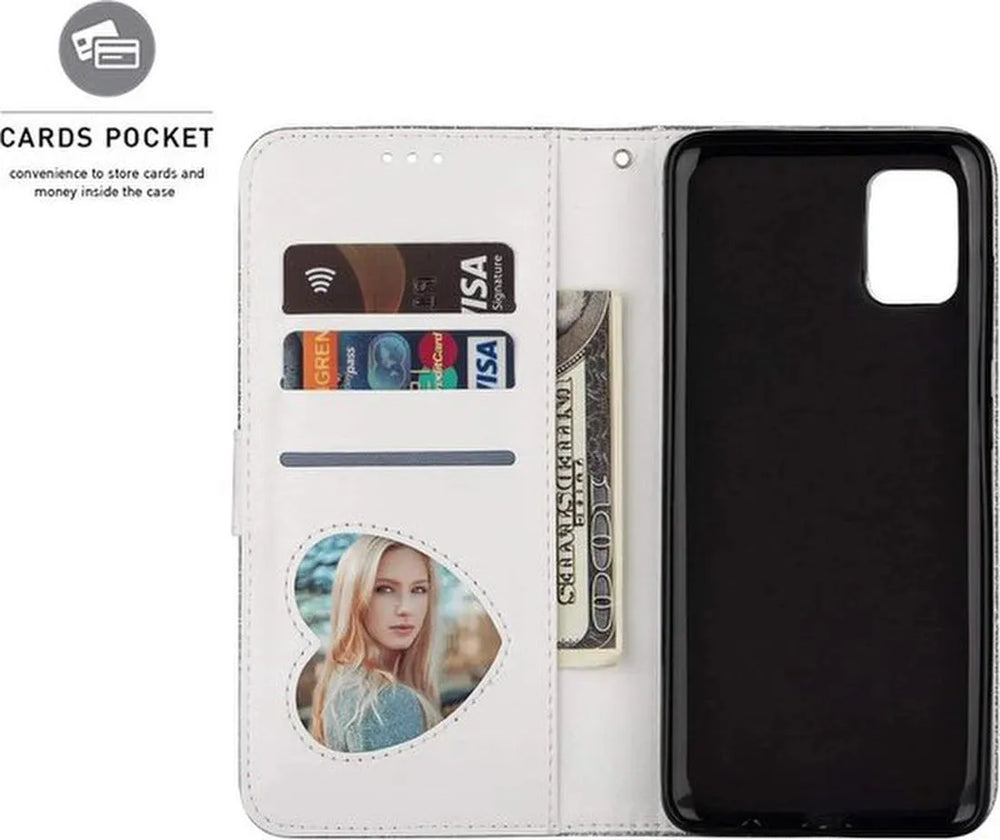 Samsung Galaxy A23 5G Hoesjes – Glitter Portemonnee Hoes – Rits & Koord – Pasjeshouder – Zilver-Ilumina Benelux