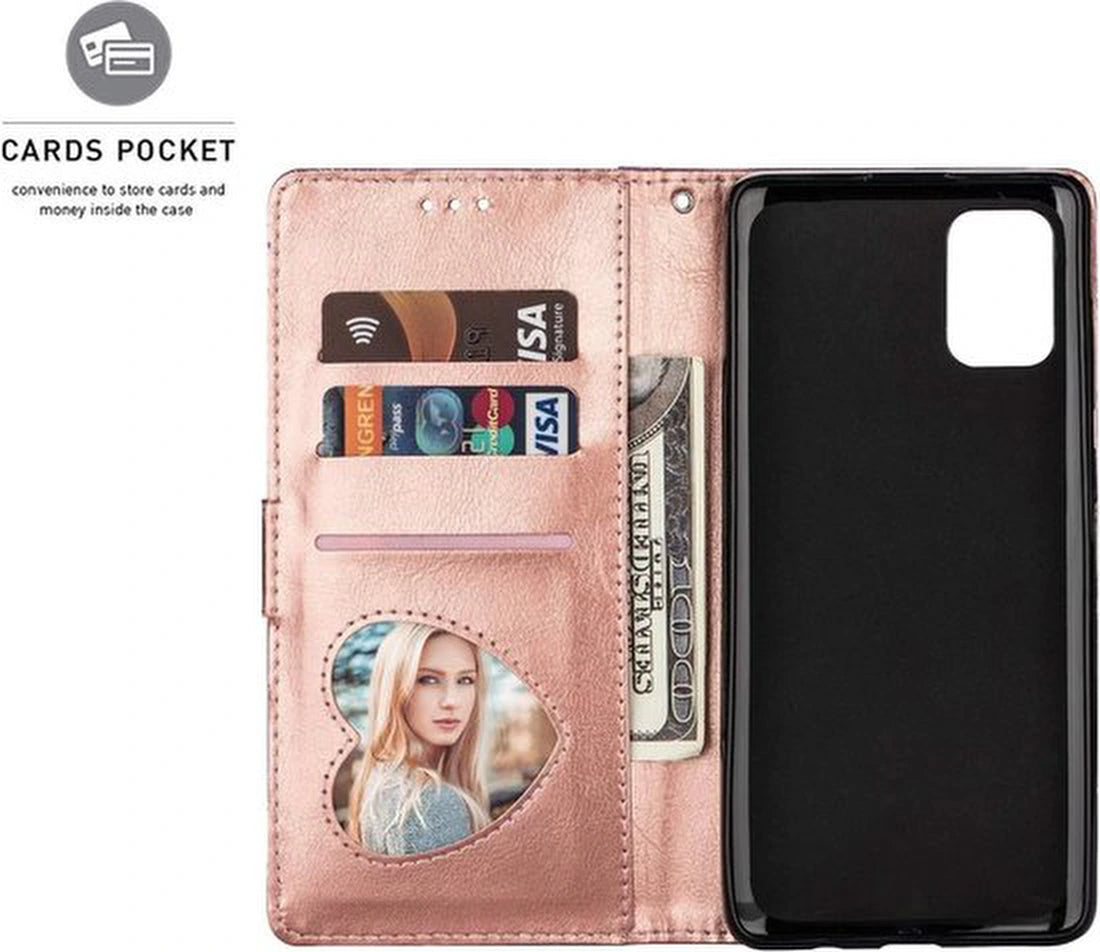 Sparkly Glitter Wallet Hoesje met Rits & Koord Geschikt voor: Samsung Galaxy A02s - Roségoud