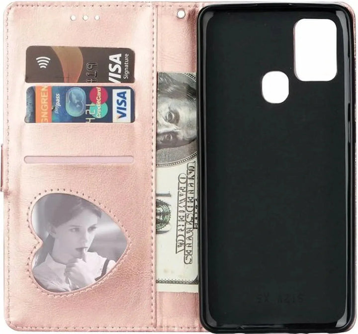 Samsung Galaxy M31S Hoesjes – Glitter Portemonnee Hoes – Rits & Koord – Pasjeshouder – Roségoud-Ilumina Benelux