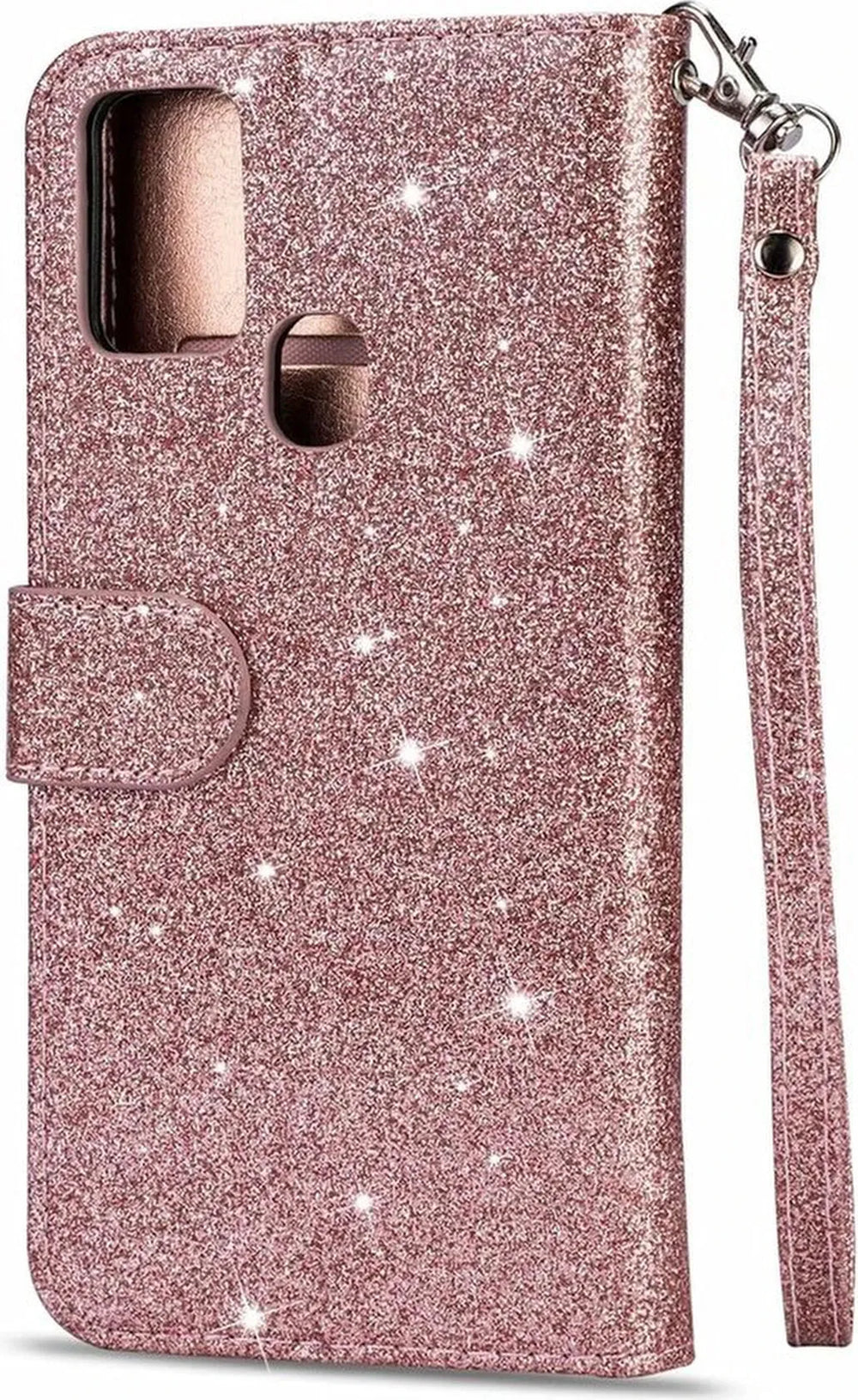 Samsung Galaxy M31S Hoesjes – Glitter Portemonnee Hoes – Rits & Koord – Pasjeshouder – Roségoud-Ilumina Benelux
