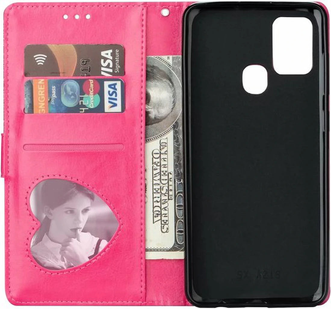 Sparkly Glitter Wallet Hoesje met Rits & Koord Geschikt voor: Samsung Galaxy M31 - Roze