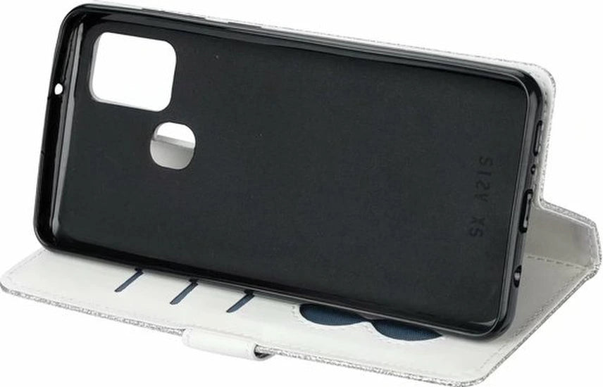 Sparkly Glitter Wallet Hoesje met Rits & Koord Geschikt voor: Samsung Galaxy M21 / M30S - Zilver