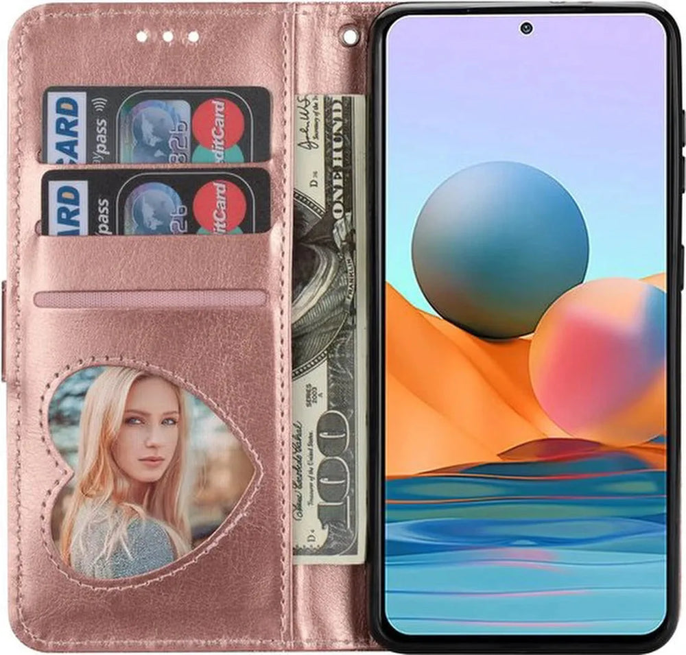 Samsung Galaxy A54 Hoesjes – Glitter Portemonneehoes – Rits & Koord – Pasjeshouder – Roségoud-Ilumina Benelux