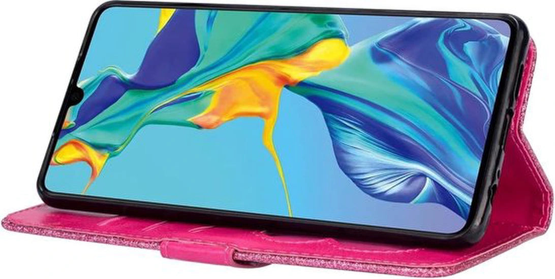 Samsung Galaxy A25 Hoesjes – Glitter Portemonnee Hoes – Rits & Koord – Roze