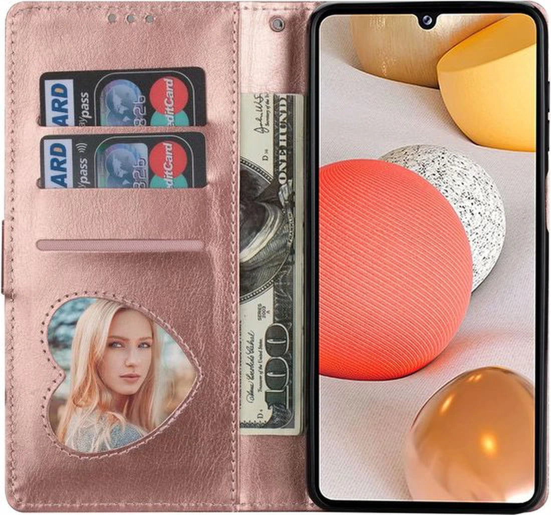 Sparkly Glitter Wallet Hoesje met Rits & Koord Geschikt voor: Samsung Galaxy A25 4G & 5G - Roségoud