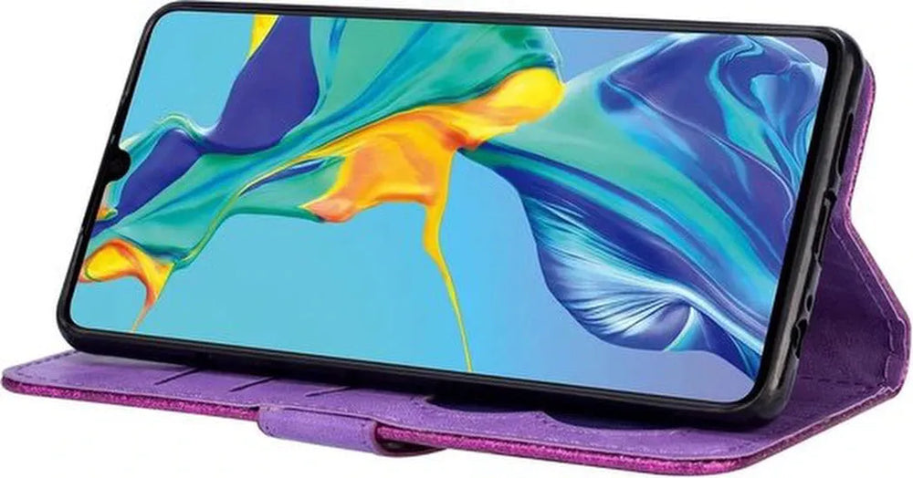 Samsung Galaxy A14 Hoesjes – Glitter Portemonnee Hoes – Rits & Koord – Pasjeshouder – Paars-Ilumina Benelux