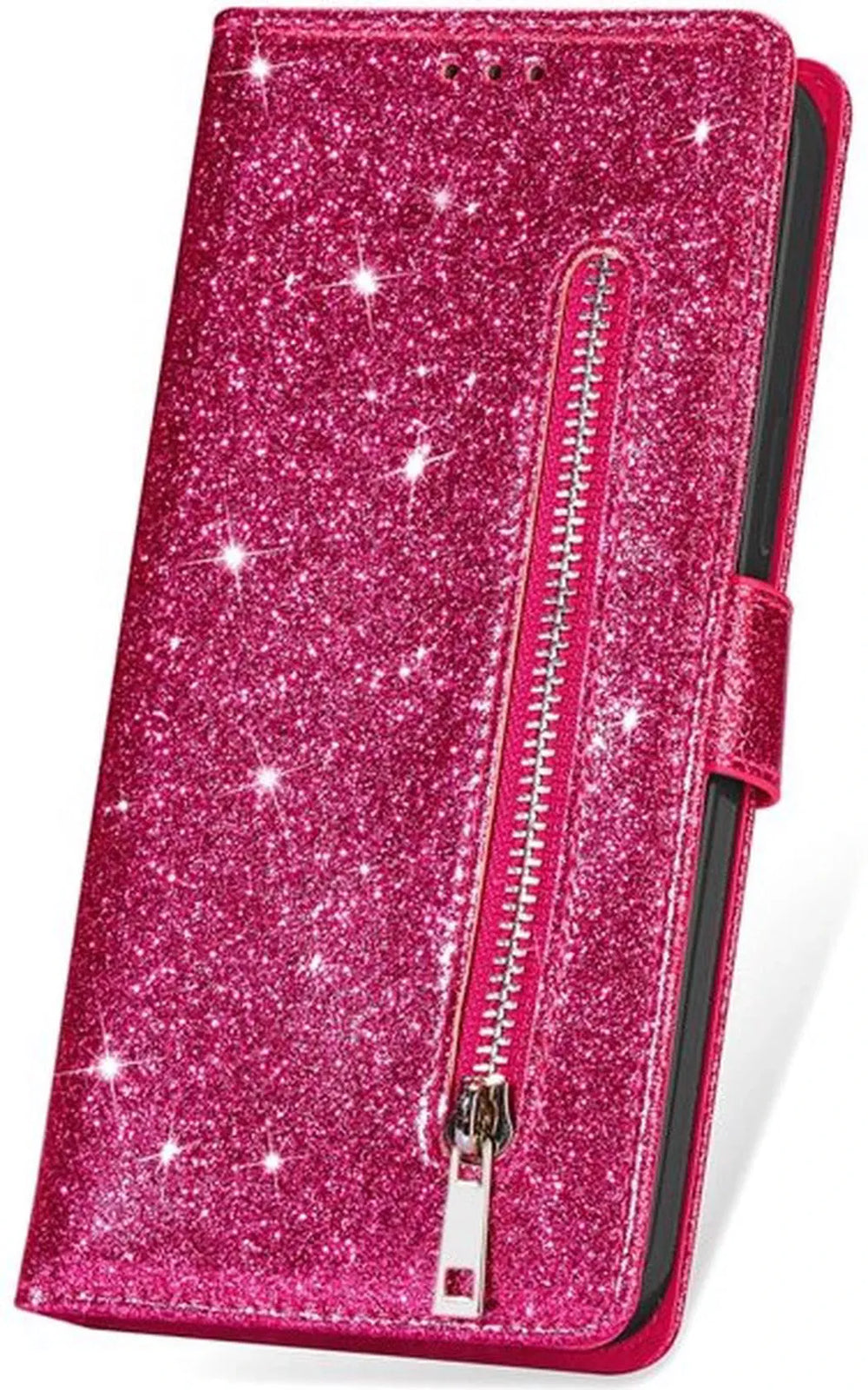 Samsung Galaxy A13 Hoesjes – Glitter Portemonnee Hoes – Rits & Koord – Pasjeshouder – Roze-Ilumina Benelux