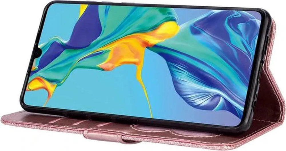 Samsung Galaxy A13/A04s/M13 Hoesjes – Glitter Portemonnee Hoes – Rits & Koord – Roségoud-Ilumina Benelux