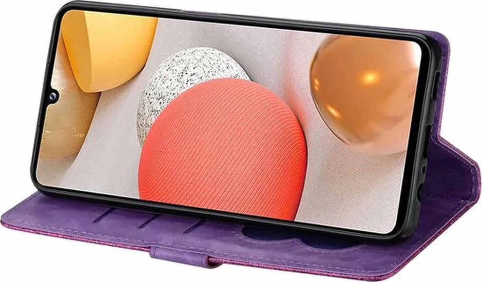 Samsung Galaxy A12/M12 Hoesjes – Glitter Portemonneehoes – Rits & Koord – Pasjeshouder – Paars-Ilumina Benelux
