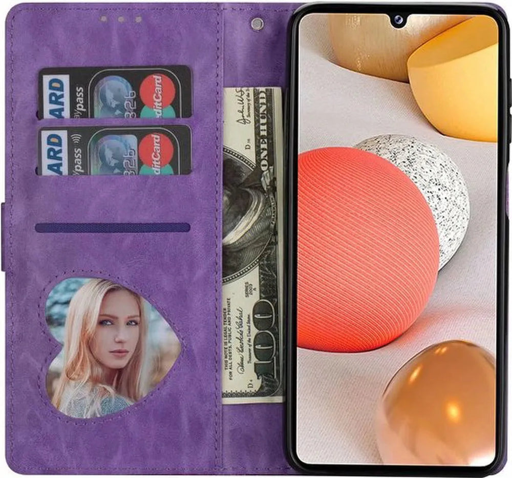 Samsung Galaxy A12/M12 Hoesjes – Glitter Portemonneehoes – Rits & Koord – Pasjeshouder – Paars-Ilumina Benelux