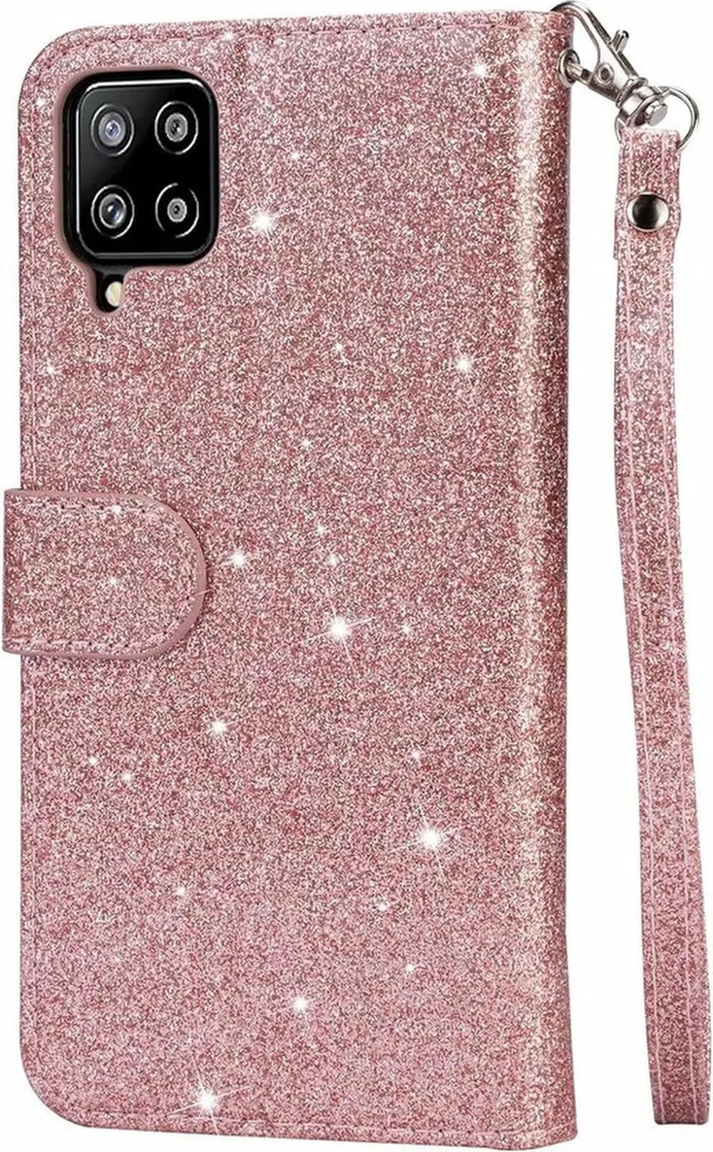 Samsung Galaxy A12/M12 Hoesjes – Glitter Portemonnee Hoes – Rits & Koord – Pasjeshouder – Roségoud-Ilumina Benelux