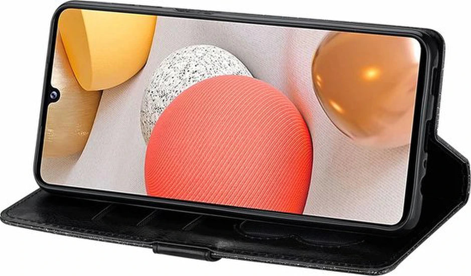 Samsung Galaxy A22 4G Hoesjes – Glitter Portemonnee Hoes – Rits & Koord – Pasjeshouder – Zwart