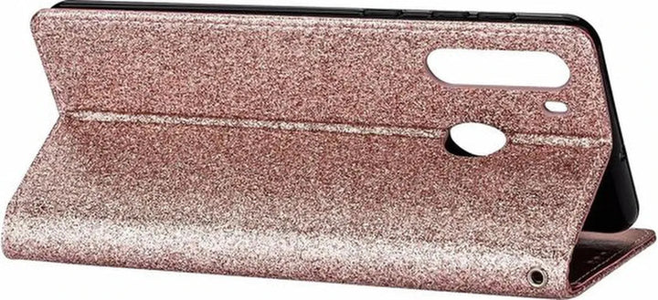 Samsung Galaxy M11 Hoesjes – Glitter Portemonnee Hoes – Rits & Koord – Pasjeshouder – Roségoud-Ilumina Benelux