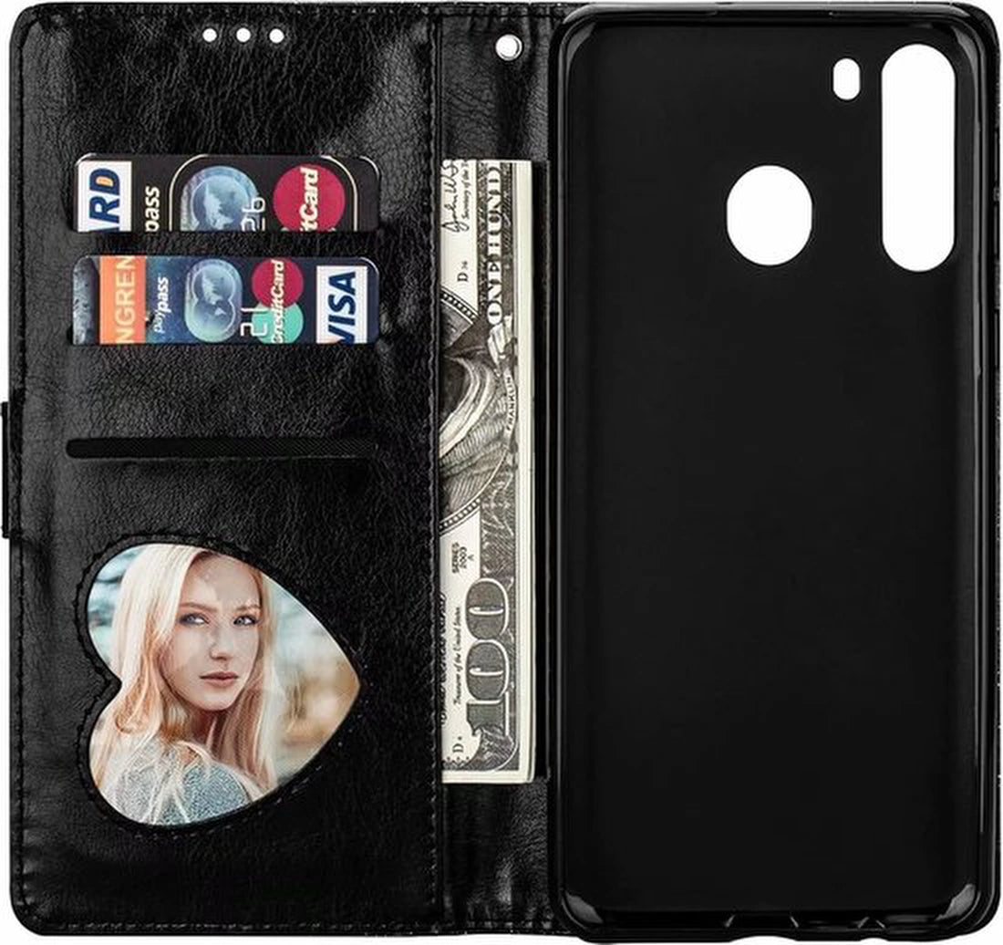 Samsung Galaxy A11 Hoesjes – Glitter Portemonnee Hoes – Rits & Koord – Pasjeshouder – Zwart