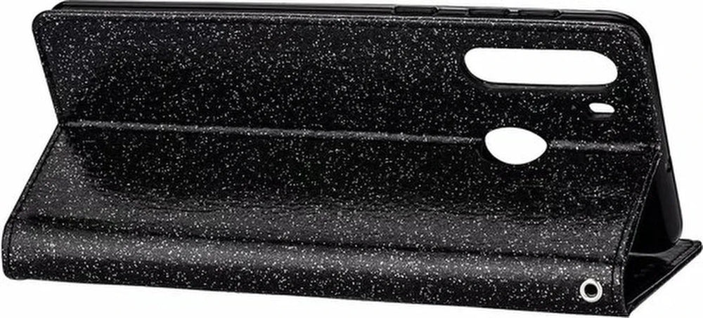Samsung Galaxy A11 Hoesjes – Glitter Portemonnee Hoes – Rits & Koord – Pasjeshouder – Zwart-Ilumina Benelux