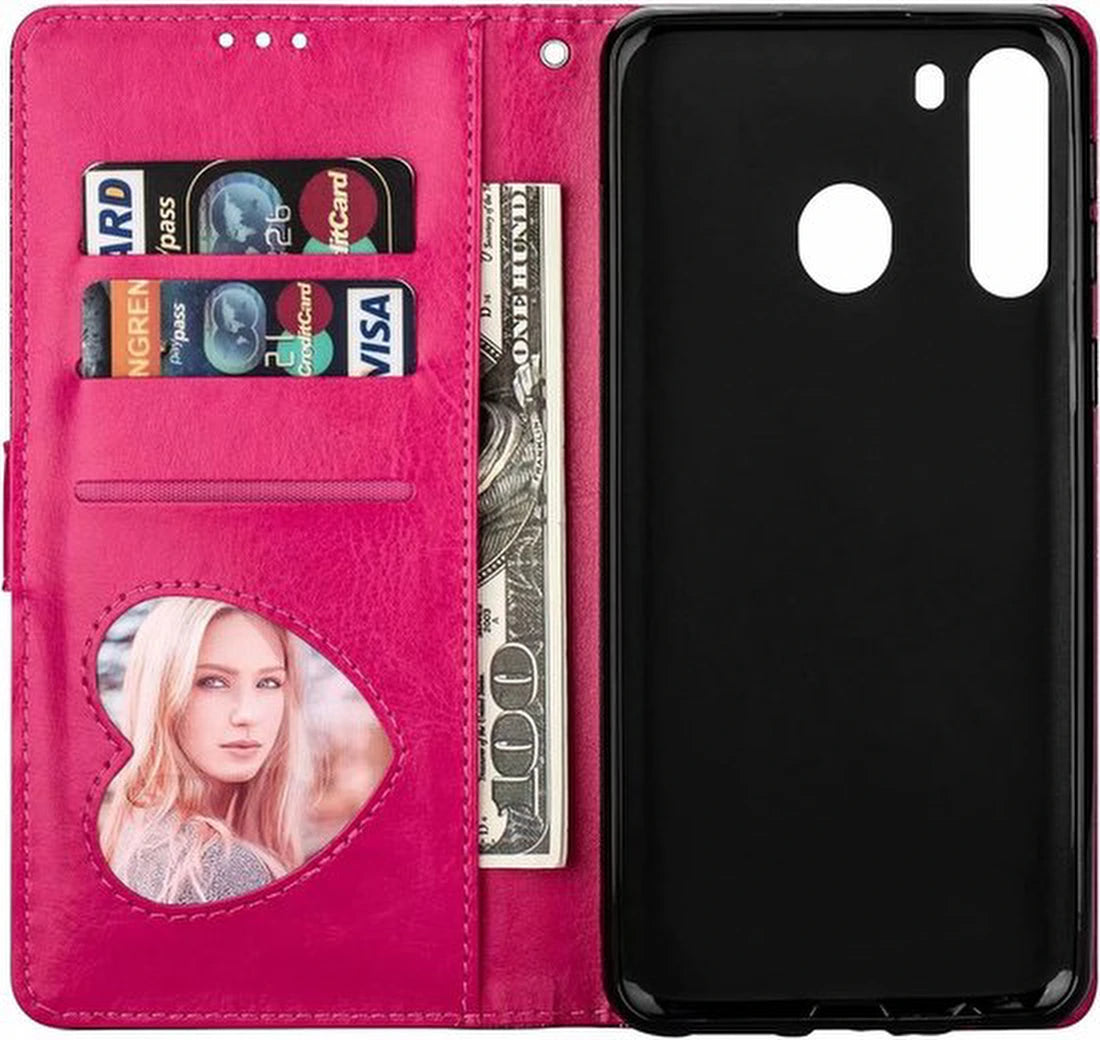 Samsung Galaxy A11 Hoesjes – Glitter Portemonnee Hoes – Rits & Koord – Pasjeshouder – Roze