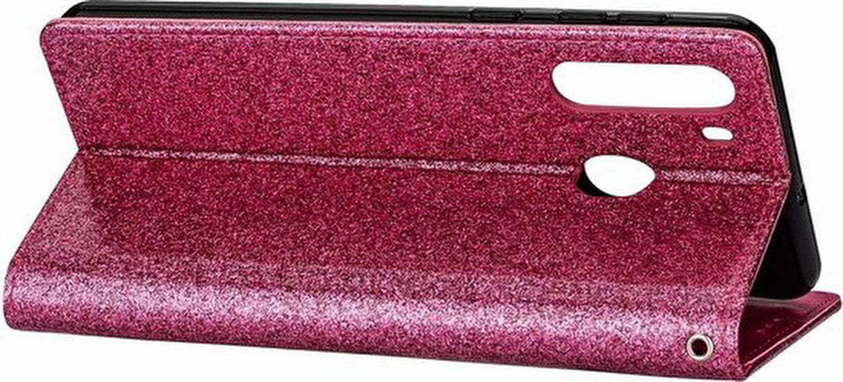 Samsung Galaxy A11 Hoesjes – Glitter Portemonnee Hoes – Rits & Koord – Pasjeshouder – Roze