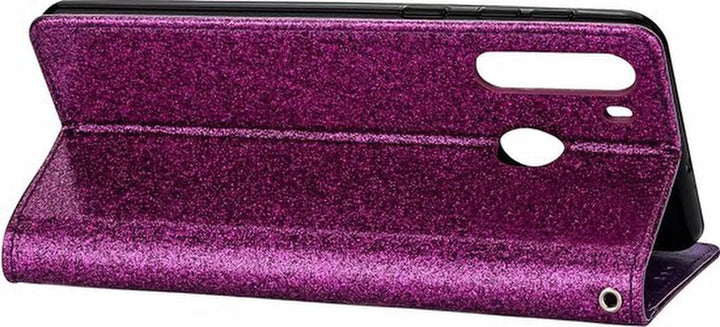 Samsung Galaxy A11 Hoesjes – Glitter Portemonnee Hoes – Rits & Koord – Paars-Ilumina Benelux