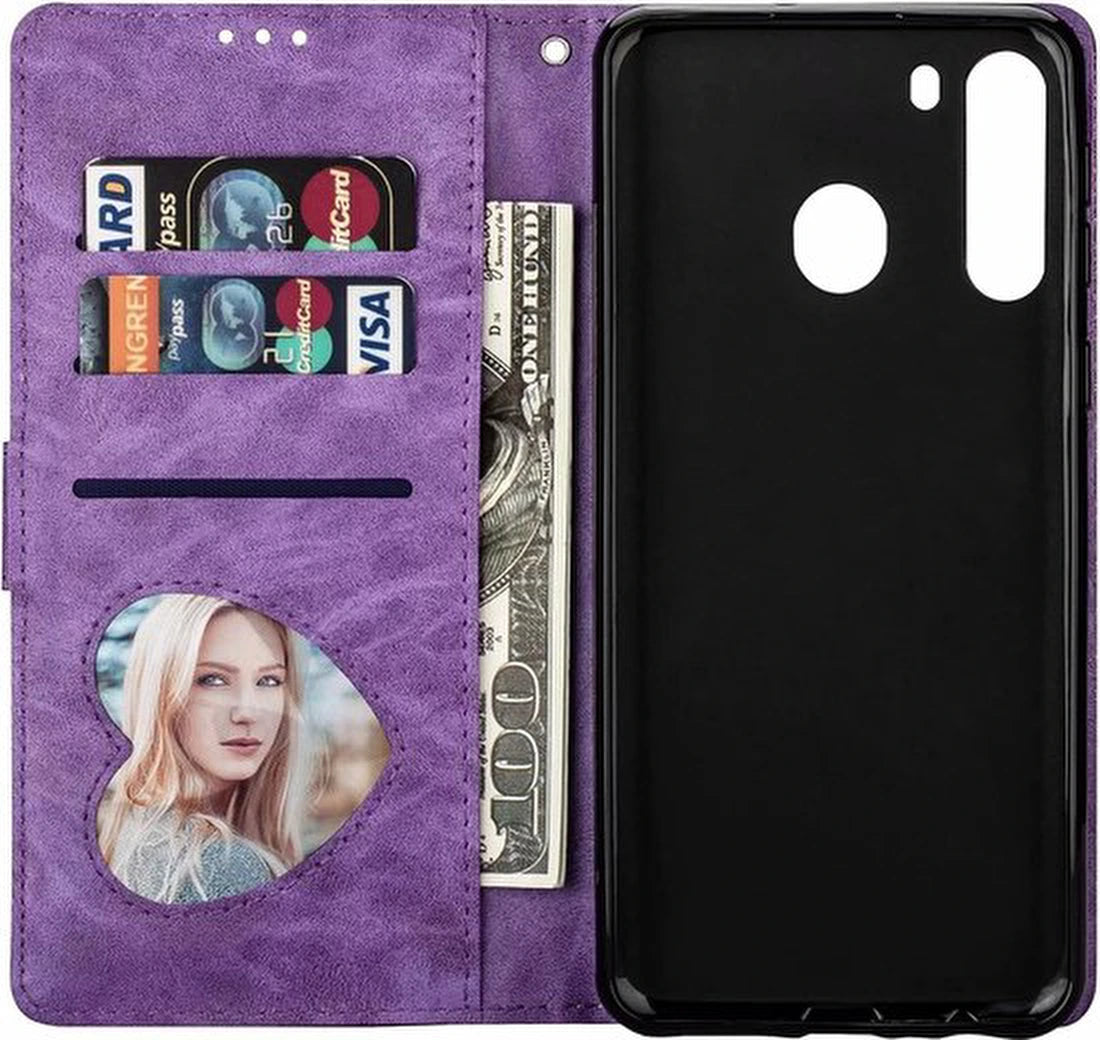 Sparkly Glitter Wallet Hoesje met Rits & Koord Geschikt voor: Samsung Galaxy A11 - Paars