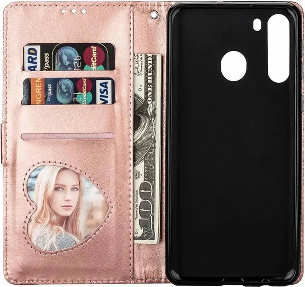 Samsung Galaxy A11 Hoesjes – Glitter Portemonnee Hoes – Rits & Koord – Pasjeshouder – Roségoud-Ilumina Benelux