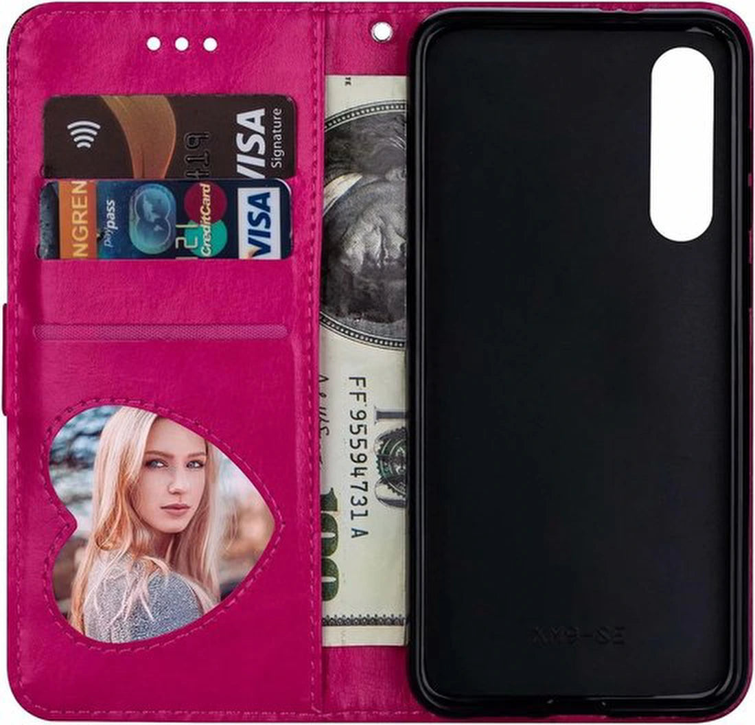 Sparkly Glitter Wallet Hoesje met Rits & Koord Geschikt voor: Samsung Galaxy A01 - Roze