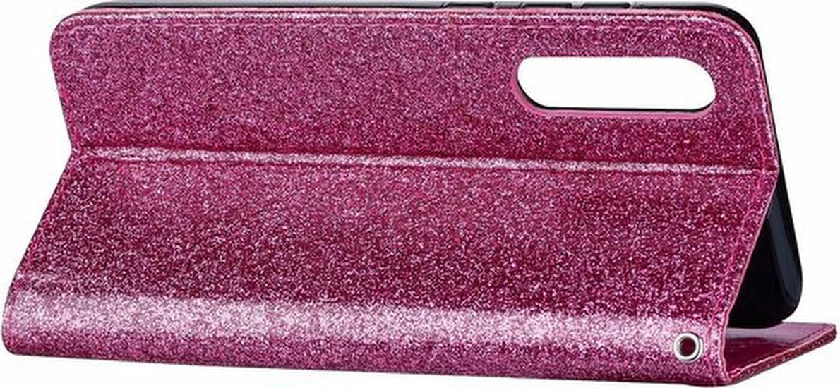 Sparkly Glitter Wallet Hoesje met Rits & Koord Geschikt voor: Samsung Galaxy A01 - Roze