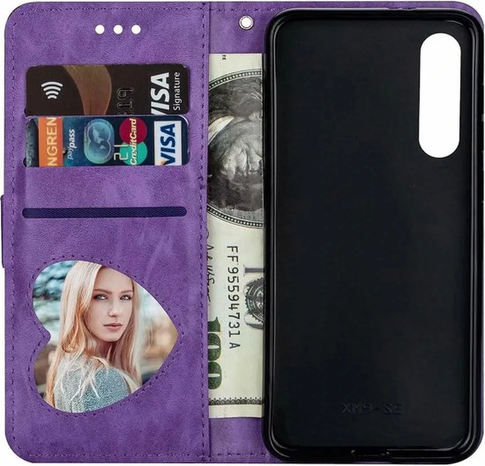 Samsung Galaxy A01 Hoesjes – Glitter Portemonneehoes – Rits & Koord – Pasjeshouder – Paars-Ilumina Benelux