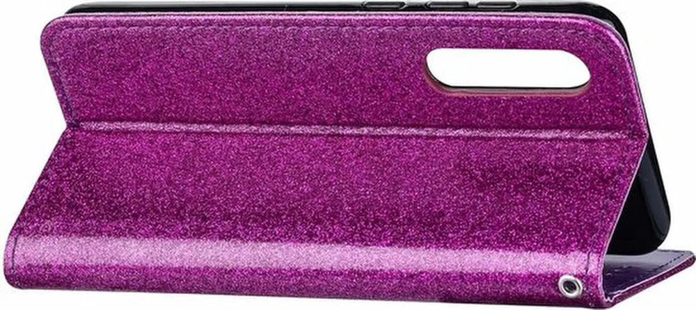 Samsung Galaxy A01 Hoesjes – Glitter Portemonneehoes – Rits & Koord – Pasjeshouder – Paars-Ilumina Benelux