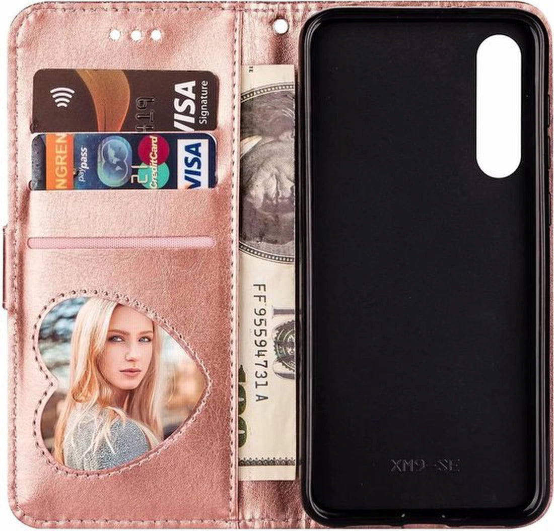 Sparkly Glitter Wallet Hoesje met Rits & Koord Geschikt voor: Samsung Galaxy A01 - Roségoud