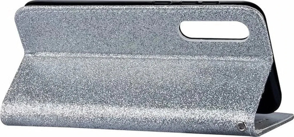 Samsung Galaxy A01 Hoesjes – Glitter Portemonnee Hoes – Rits & Koord – Pasjeshouder – Zilver-Ilumina Benelux