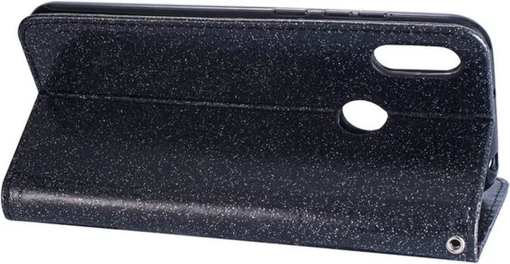 Samsung Galaxy A20s Hoesjes – Glitter Portemonnee Hoes – Rits & Koord – Pasjeshouder – Zwart-Ilumina Benelux