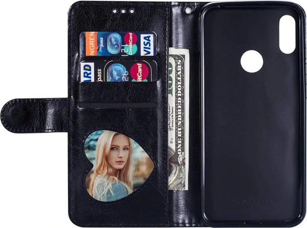 Samsung Galaxy A20s Hoesjes – Glitter Portemonnee Hoes – Rits & Koord – Pasjeshouder – Zwart-Ilumina Benelux