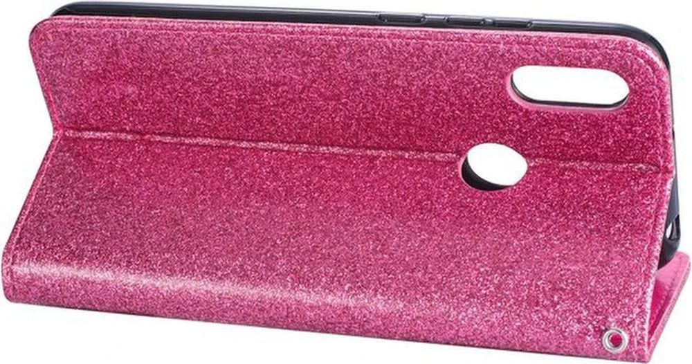 Samsung Galaxy A20s Hoesjes – Glitter Portemonneehoes – Rits & Koord – Pasjeshouder – Roze-Ilumina Benelux