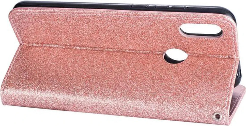 Samsung Galaxy A20s Hoesjes – Glitter Portemonnee Hoes – Rits & Koord – Pasjeshouder – Roségoud-Ilumina Benelux