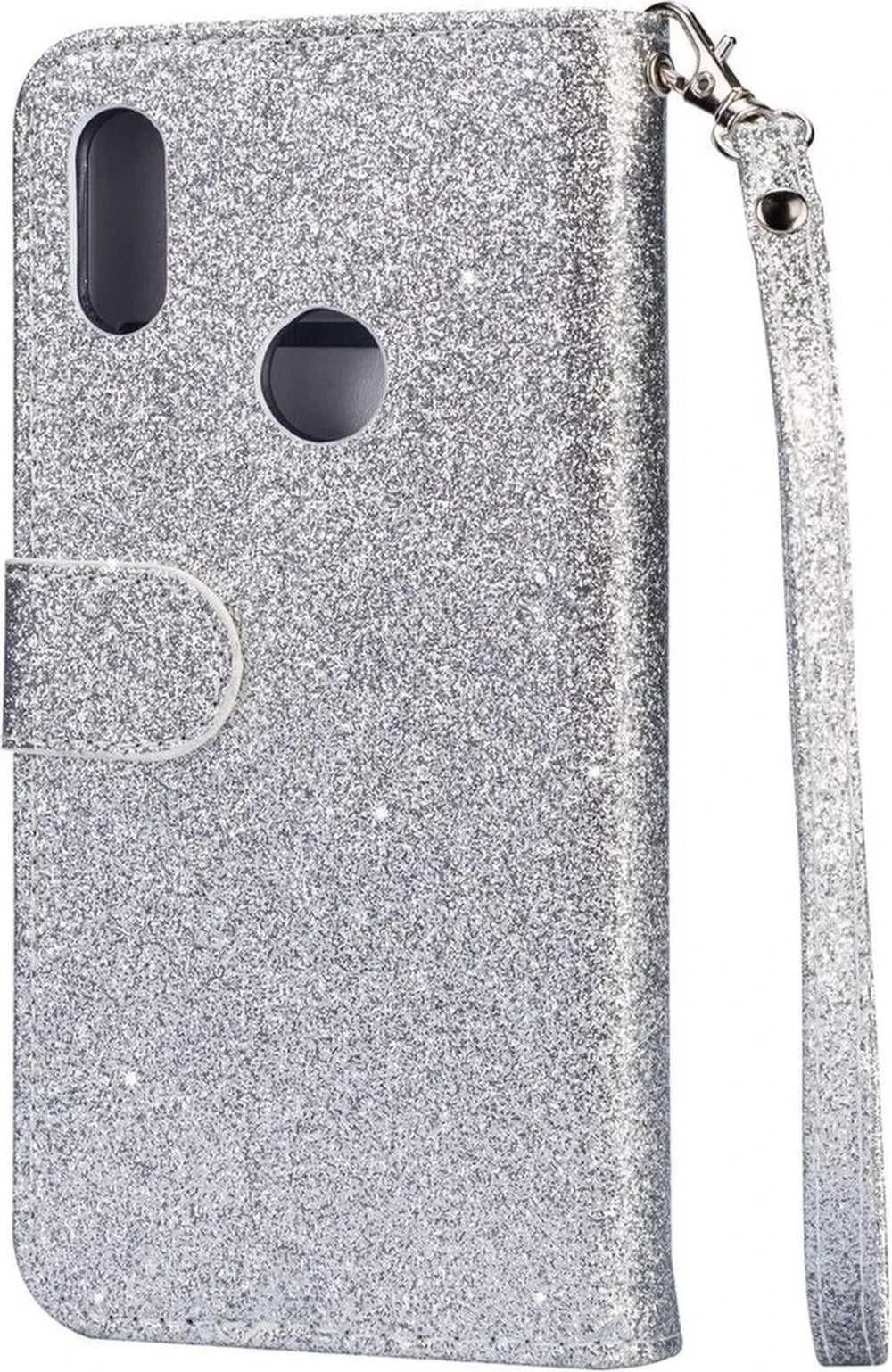 Samsung Galaxy A20s Hoesjes – Glitter Portemonneehoes – Rits & Koord – Zilver-Ilumina Benelux