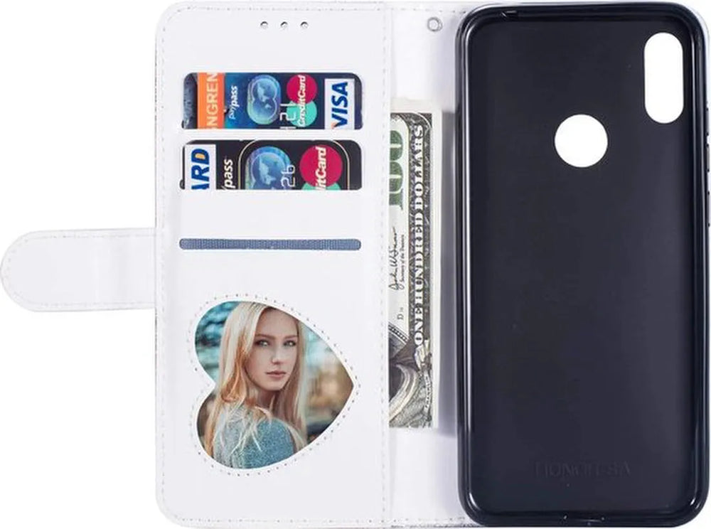 Samsung Galaxy A20s Hoesjes – Glitter Portemonneehoes – Rits & Koord – Zilver-Ilumina Benelux
