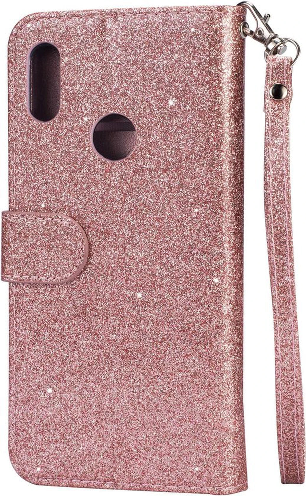 Sparkly Glitter Wallet Hoesje met Rits & Koord Geschikt voor: Samsung Galaxy A10s - Roségoud