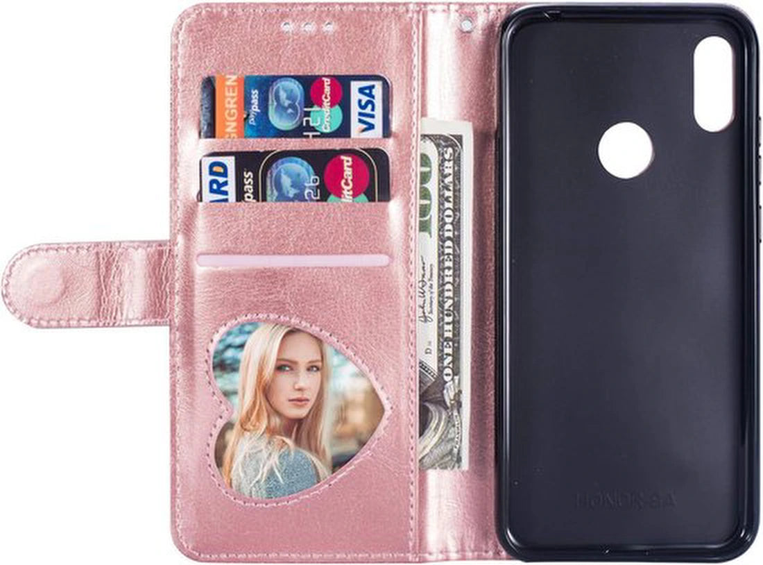 Sparkly Glitter Wallet Hoesje met Rits & Koord Geschikt voor: Samsung Galaxy A10s - Roségoud