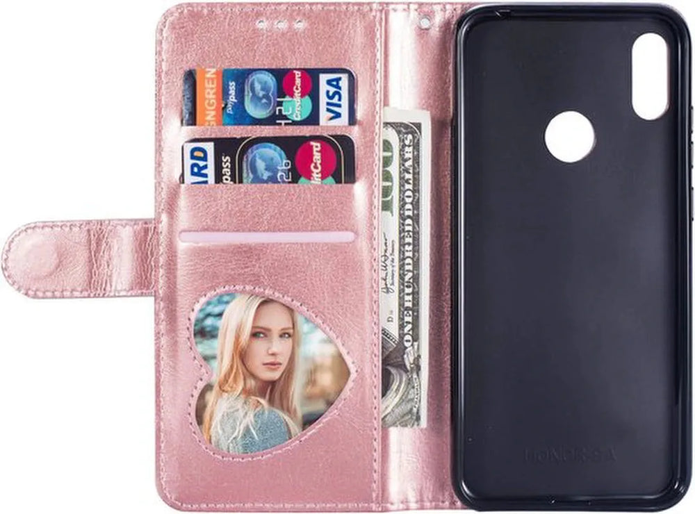 Samsung Galaxy A10s Hoesjes – Glitter Portemonnee Hoes – Rits & Koord – Pasjeshouder – Roségoud-Ilumina Benelux